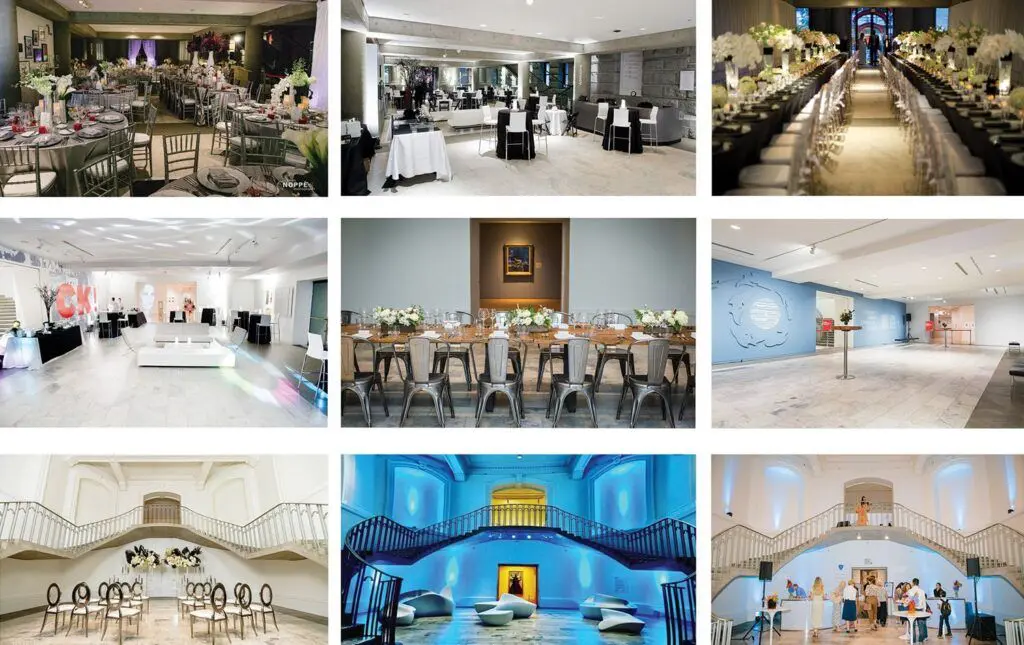 A collage of images of events in the Gallery Lobby, Forecourt and Rotunda