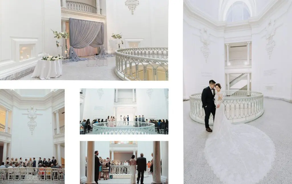 A collage of images, primarily of weddings, taking place in the Gallery's 3rd Floor Rotunda
