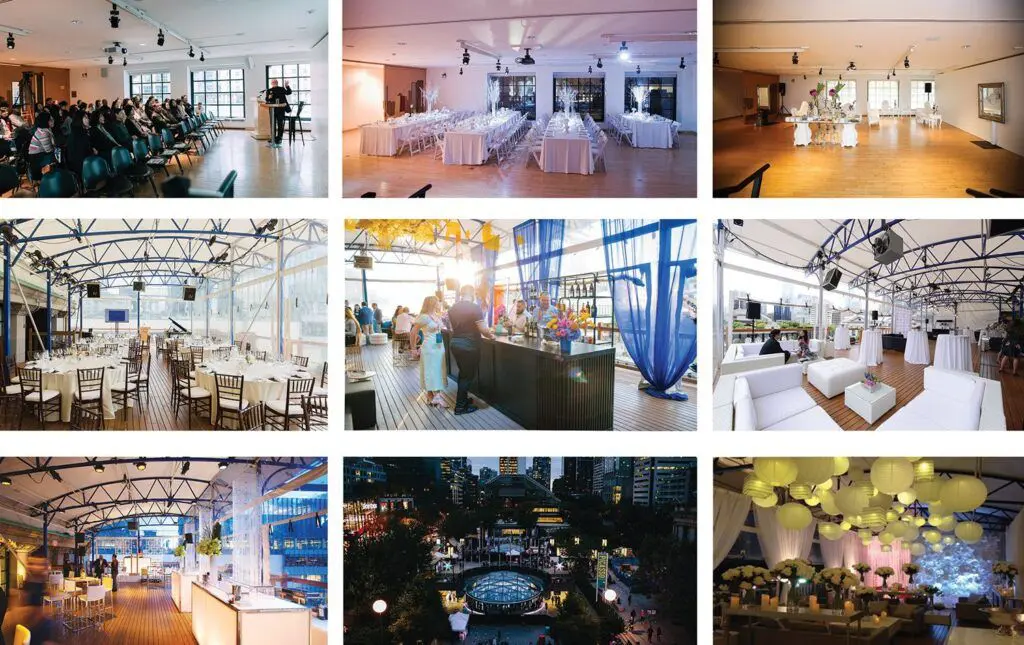 A collage of images of events on the Gallery's Rooftop Pavilion and in Room 4East