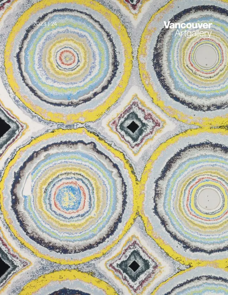 Detail image of Khan Lee's artwork at the Gallery. Circles on the wall with colours that have been sanded away.