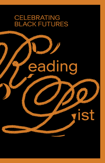 Cover of the Celebrating Black Futures Reading List with orange text on black background.