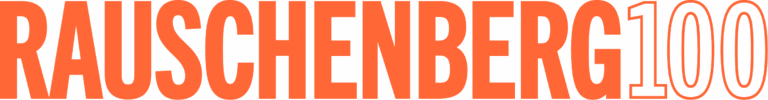 Rauschenberg 100 in orange text