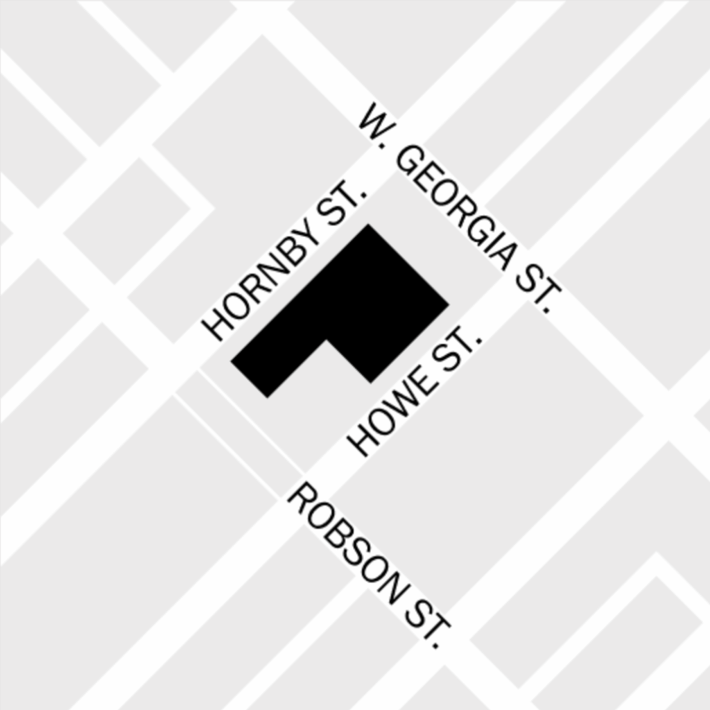Detailed map of the Gallery's location between Robson, Hornby, Howe and West Georgia Streets