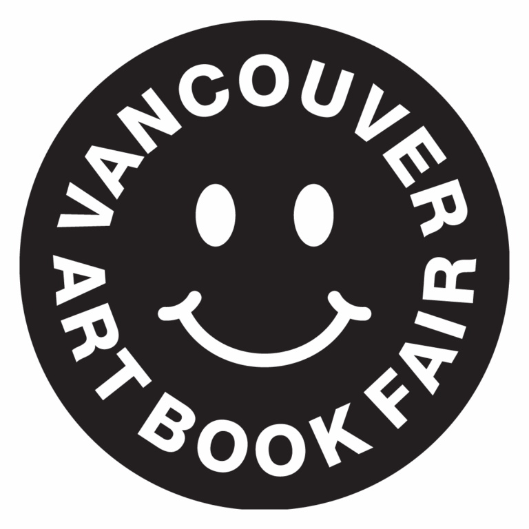 Vancouver Art Book Fair circle logo in black with a smiley face in the middle